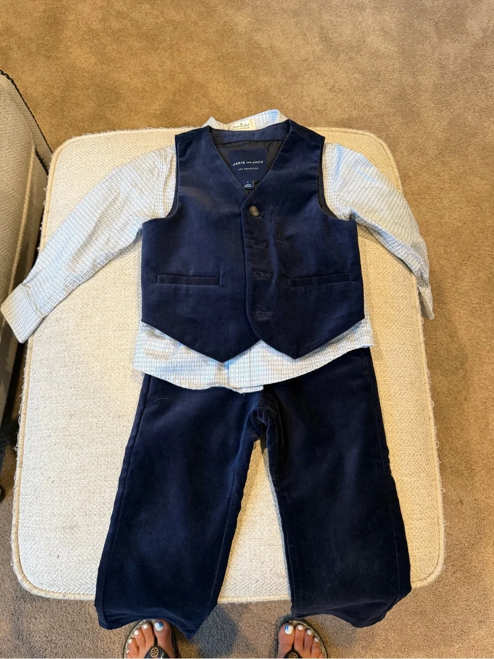 Janie and Jack Navy Velvet Special Occasion Vest & Pants Set with Dress Shirt